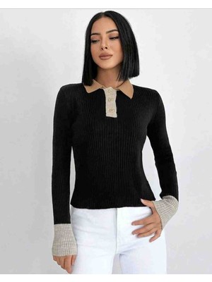 Butik Muson Polo Yaka Slim Fit Örme Bluz Mevsimlik Kazak