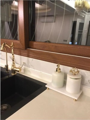 TeknoTrust 3'lü Mermer Banyo Seti, Altın Aksesuarlı, Şık ve Zarif Tasarım