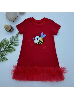 1-2-3 Yaş Arıcık Nakışlı Eteği Fırfırlı Jile Kız Çocuk Elbisesi