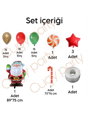 Cugy Yeni Yıl Yılbaşı Noel Baba Konseptli Özel Gün Parti Kutlama Balon Seti