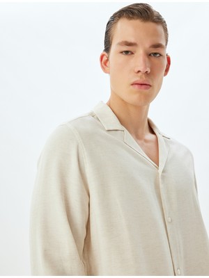 Koton Klasik Gömlek Uzun Kollu Devrik Yaka Viskon Keten Karışımlı