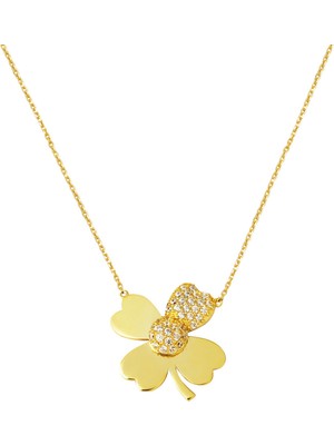 Bilezikci Kalp Yapraklı Yonca Altın Kolye