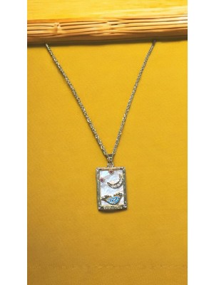 Wisteria Jewelry Diktörtgen Tarot Figür Beyaz Mineli Gold Renk Çelik Kolye 316L