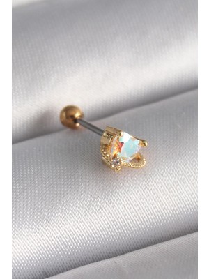 Xsay 316L Çelik Gold Renk Zirkon Taşlı Kalp Tragus Piercing