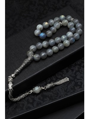 Labradorit Doğal Taş Tesbih 925 Ayar Gümüş 8 mm Küre Kesim