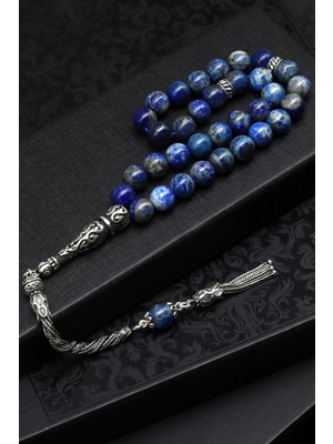 Lapis Lazuli Doğal Taş Tesbih 925 Ayar Gümüş 8 mm Küre Kesim
