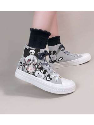 Gri Ful Baskılı Anime Baskılı Çocuk Spor Ayakkabı Sneaker