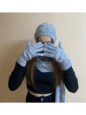 Sema Aksesuar Kadın Örgü Bere, Atkı ve Eldiven Set Takım - lik Kışlık 3'lü Set