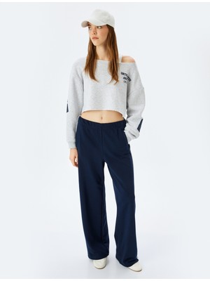 Koton Arkası Baskılı Kayık Yaka Crop Oversize Sweatshirt