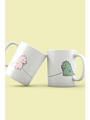 South Steel Dinozor Baskılı Couple Birbirini Tamamlayan Premium Yılbaşı Hediyesi Kupa Bardak