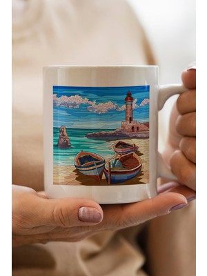 South Steel Deniz Tekne Manzara Baskılı Premium Yılbaşı Hediyesi Kupa Bardak