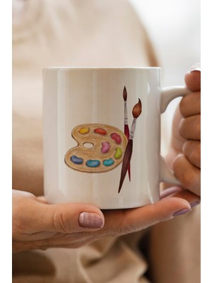 South Steel Resim Paleti ve Fırçası Baskılı Yılbaşı Hediyesi Kupa Bardak