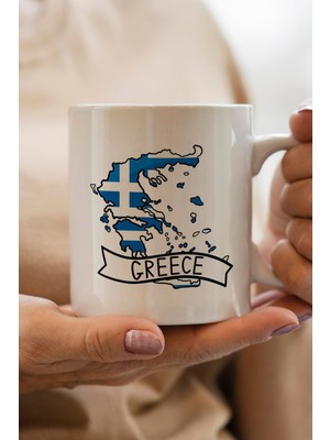 South Steel Greece- Yunan Bayrağı Harita Baskılı Yılbaşı Hediyesi Kupa Bardak