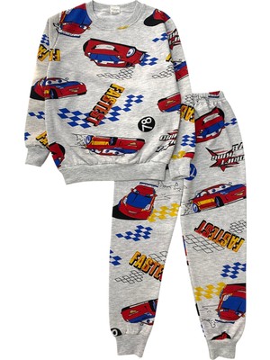 Erkek Çocuk Pamuklu Şardonlu Şimşek Mcqueen Araba Desenli Uzun Kollu Kışlık Pijama Takımı