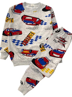 Erkek Çocuk Pamuklu Şardonlu Şimşek Mcqueen Araba Desenli Uzun Kollu Kışlık Pijama Takımı