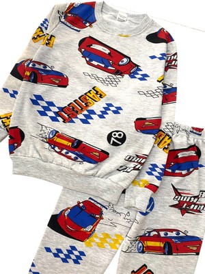 Erkek Çocuk Pamuklu Şardonlu Şimşek Mcqueen Araba Desenli Uzun Kollu Kışlık Pijama Takımı