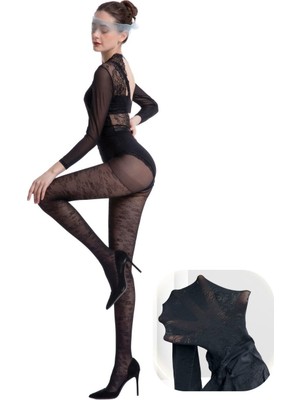 Intive Lingerie Pierre Cardin Paris Leola 70 Den Kalın Dantel Desenli Siyah Külotlu Çorap