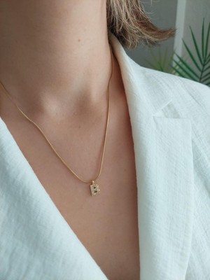 Çelik Zirkon Taşlı Harf Kolye B Harfi