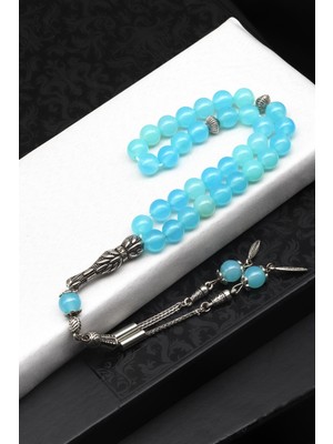 Mavi Akik Doğal Taş Tesbih 8 mm Küre Kesim