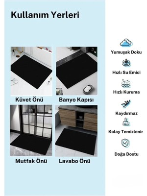 Homeneeds Siyah Kaymaz Tabanlı Su Emici Banyo Paspası - 40X60 cm