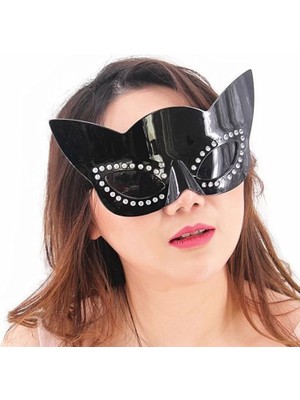 Siyah Renk Siyah Camlı Kedi Şekilli Parti Gözlüğü 20X11 cm
