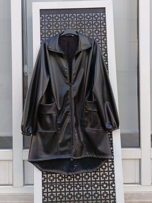 Büyük Beden Deri Ceket Siyah - 44