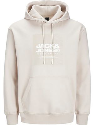 Jack & Jones Kapüşon Yaka Ekru Erkek Sweatshırt 12269940_JCOAERO Front Prınt Sweat