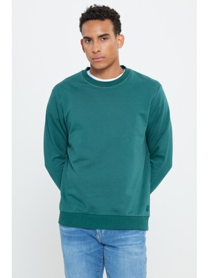 AC&Co / Altınyıldız Classics Erkek Koyu Yeşil Standart Fit Normal Kesim Bisiklet Yaka 3 Iplik Pamuklu Sweatshirt