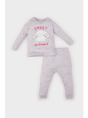 DeFacto Kız Bebek Pijama Takımı Tavşan Baskılı Uzun Kollu Üst Beli Lastikli Uzun Alt D7163A524WN