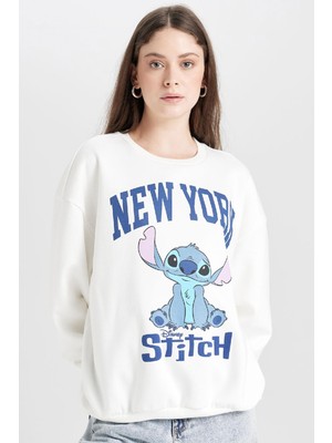 DeFacto Coool Disney Lilo & Stitch Oversize Geniş Kalıp Bisiklet Yaka Baskılı Kalın Sweatshirt D4812AX24WN