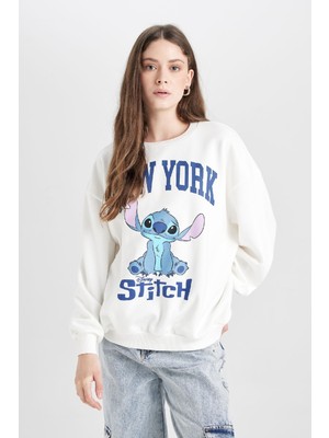 DeFacto Coool Disney Lilo & Stitch Oversize Geniş Kalıp Bisiklet Yaka Baskılı Kalın Sweatshirt D4812AX24WN