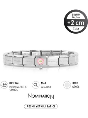 Nomination Italy Composable 925 Ayar Gümüş Pembe Papatya Sallantılı Taş ve Çelik Bileklik Sılver