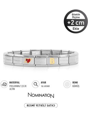 Nomination Italy Composable 18K Altın Oklu Kalp & 18K Altın B Harfi Paslanmaz Çelik Silver Sılver