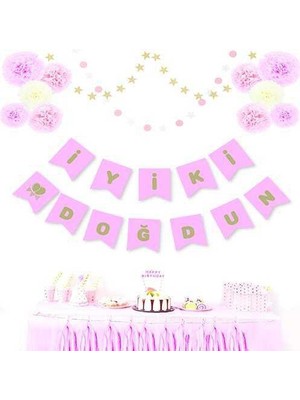 Pembe Altın Iyi Ki Doğdun Harf Banner