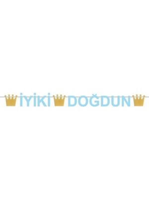 Kral Taçlı Iyi Ki Doğdun Mavi Harf Banner