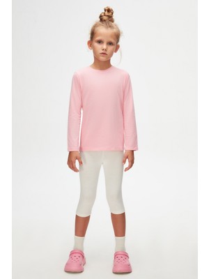 Pembe Basic Unisex Çocuk Mevsimlik Sıfır Yaka Uzun Kollu Tişört