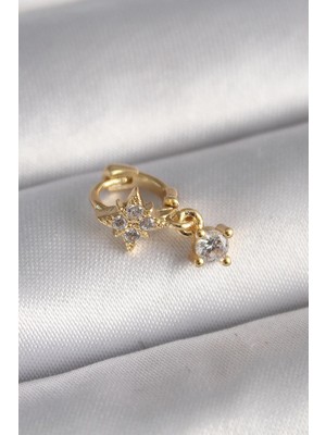 Xsay 316L Çelik Gold Renk Zirkon Taşlı Çiçek Model Sallantı Detay Tragus Piercing