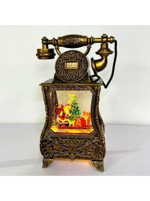 Need Nostaljik Telefon, Müzik Fonksiyonlu, LED Işıklı ve Hareketli Kar, Noel Baba'nın Gelişinin Gizemi, Bronz Kahverengi 32X17X8 cm