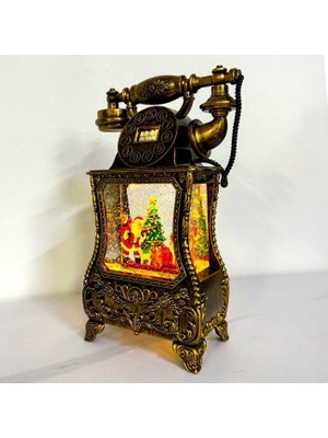 Need Nostaljik Telefon, Müzik Fonksiyonlu, LED Işıklı ve Hareketli Kar, Noel Baba'nın Gelişinin Gizemi, Bronz Kahverengi 32X17X8 cm