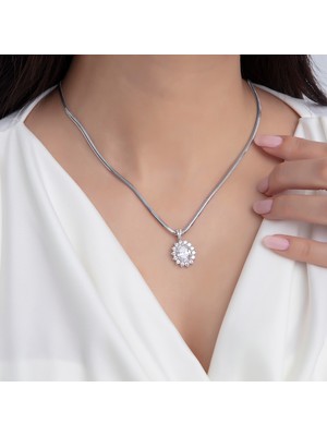 Usho Jewelry 925 Ayar Gümüş Pırlanta Modeli Italyan Zincir Şık Dia Takım, Kadın Takım