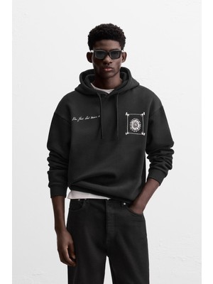 The Champ Clothing Siyah You Art Yazılı Kapüşonlu Bağcık Bağlamalı Oversize Hoodie