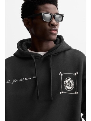 The Champ Clothing Siyah You Art Yazılı Kapüşonlu Bağcık Bağlamalı Oversize Hoodie