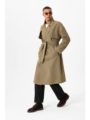 Antioch Açık Haki Kruvaze Kapama Kemerli Trençkot