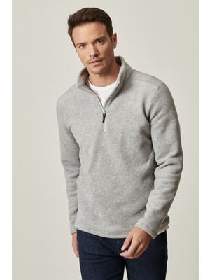 AC&Co / Altınyıldız Classics Erkek Gri Anti-pilling Tüylenme Yapmayan Standart Fit Dik Bato Yaka Soğuk Geçirmez Polar Sweatshirt