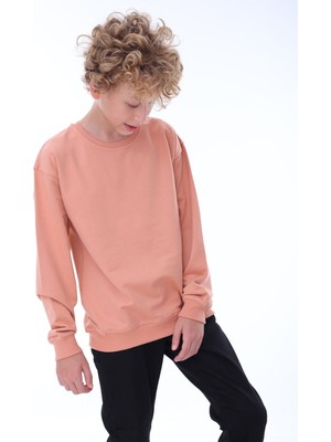 Zuzunga Oversize Unisex Basic Düz Yavruağzı Renk  Pamuk Sweatshirt (2-11 Yaş)