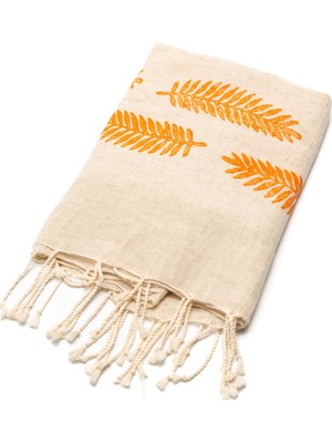 Melinka Co. El Dokuma Keten Flora Peştemal - 80 x 175  cm , Taş Baskı