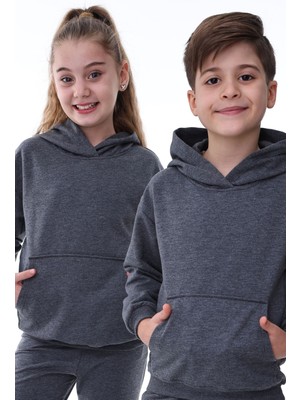 Zuzunga Basic Kapüşonlu Şardonlu Kanguru Cep Detaylı Çocuk Sweatshirt 3-12 Yaş