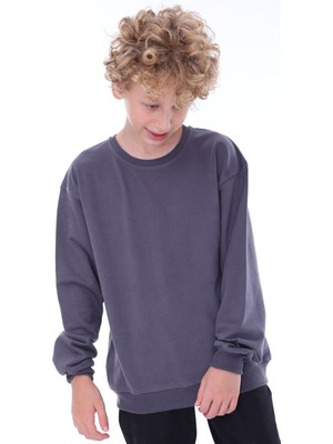 Zuzunga Oversize Unisex Basic Düz Antrasit Renk  Pamuk Sweatshirt