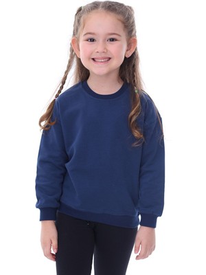 Zuzunga Basic Düz Renk Lacivert Fırçalı Yumuşak  Pamuk Sweatshirt