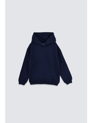 Zuzunga Basic Kapüşonlu Şardonlu Kanguru Cep Detaylı Çocuk Sweatshirt 3-10 Yaş Lacivert